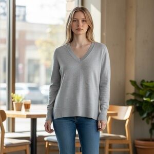 Banana Republic Light Gray V-Neck Sweater